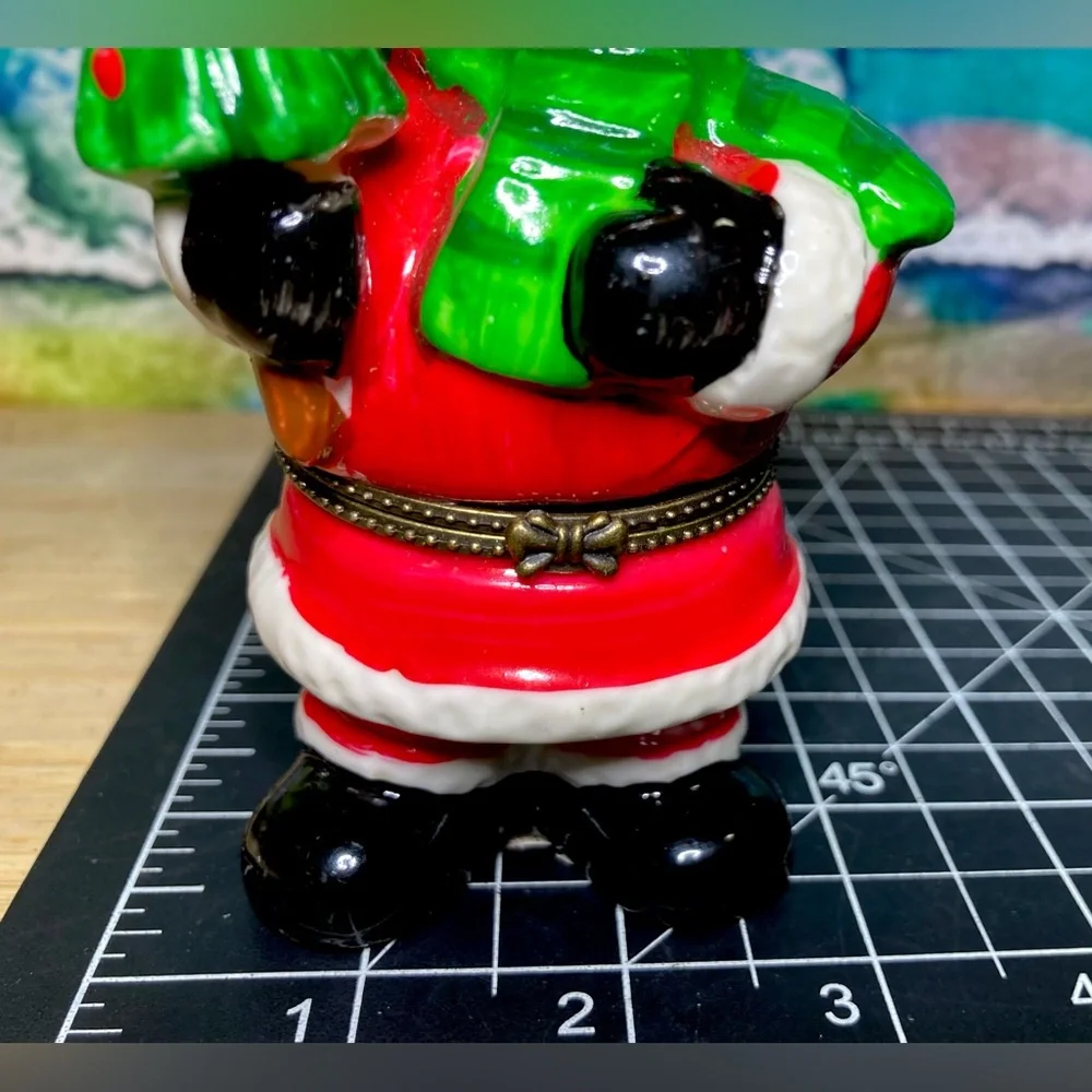 LARGE Vintage Santa Reindeer Limoges Style Hinged Trinket Box